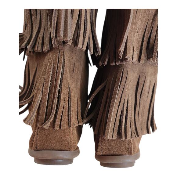 Minnetonka Boho Layered Fringe Suede Leather Tall Flat Boots Size 6 like NEW - Picture 10 of 13